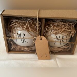 Rae Dunn White 'Mr. & Mrs.’ Ceramic Ornaments Set NWT